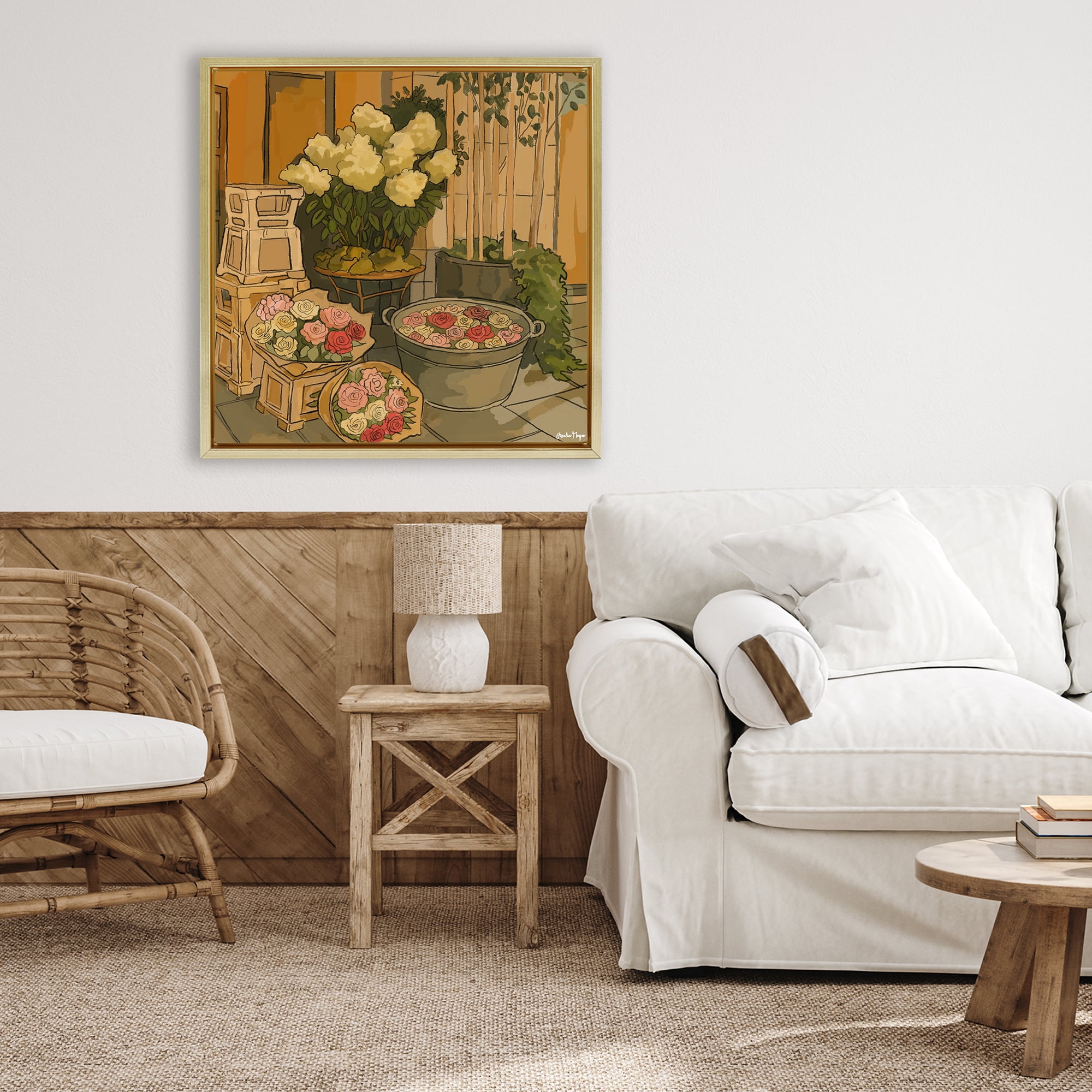 Stupell Industries London Town Flowers Gold Framed Floater Canvas Wall Art, design by Amelia Noyes