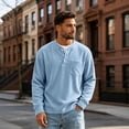 thumbnail image 3 of Dwellite Mens Sweater Long Sleeve Corduroy Henley Sweaters Quarter Button Business Casual Tops for Fall Winter Sky Blue XL, 3 of 6