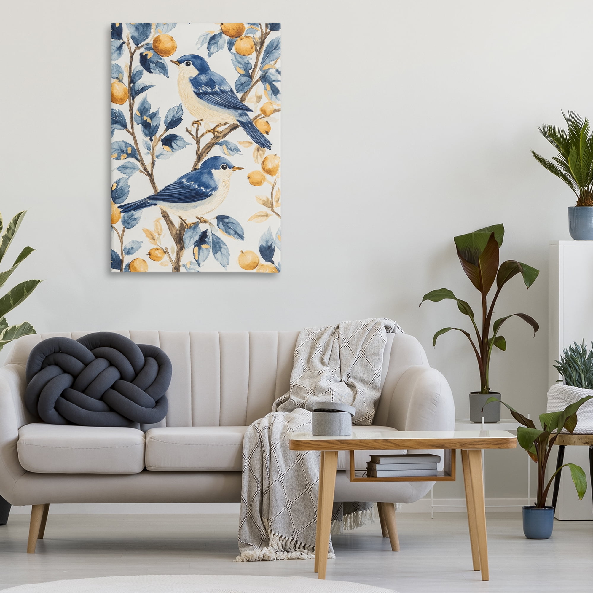 Stupell Industries Sweet Blue Birds on Lemon Branch Canvas Wall Art, design by Petal Prints Design
