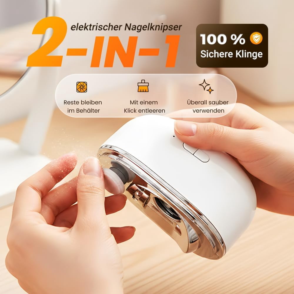 Automatic Nail Clipper with Nail File, 2026 New 2-in-1 Electric Nail Trimmer with LED Light, Nail Catcher for Kids, Seniors & Adults