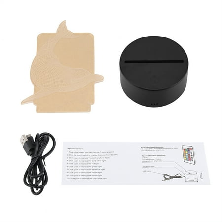 

Acrylic Dolphin Panel + USB Cable (Black) 3D Night Light with Touch Control