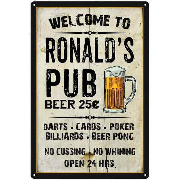 RONALD'S Pub Sign Vintage Man Cave Bar 8 x 12 High Gloss Metal 208120028024