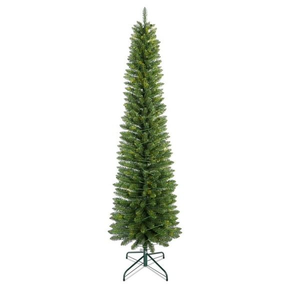 7FT Green Pencil Christmas Tree Without Lights, Artificial Hinged Pine Xmas Tree with 469 PVC Branch Tips, Metal Foldable Base, Perfect for Home, Shop and Holiday Decorations