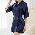 thumbnail image 2 of Defitshape Women's Fall Robe Cool Cozy Thin Pajamas Bathrobe Lounging Light Navy Medium, 2 of 5