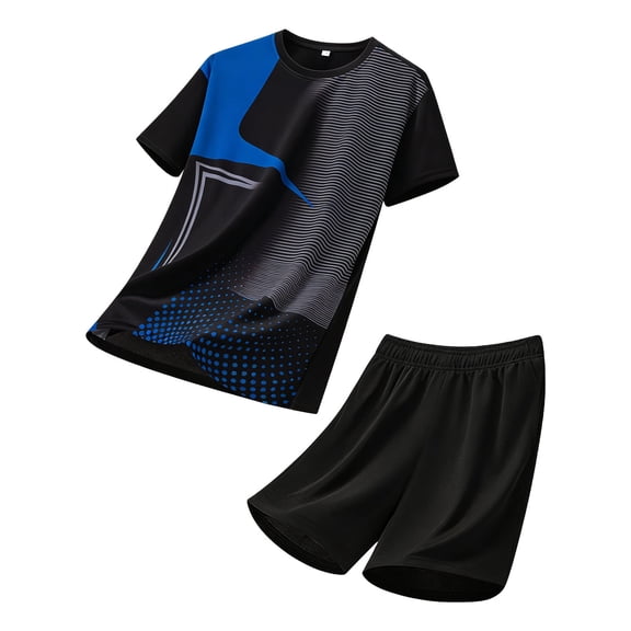 BLTIBY Men's 2 Piece Outfits Summer Mesh Short Sleeve T Shirt and Short Sets Breathable Tracksuits Sportswear Blue 5XL