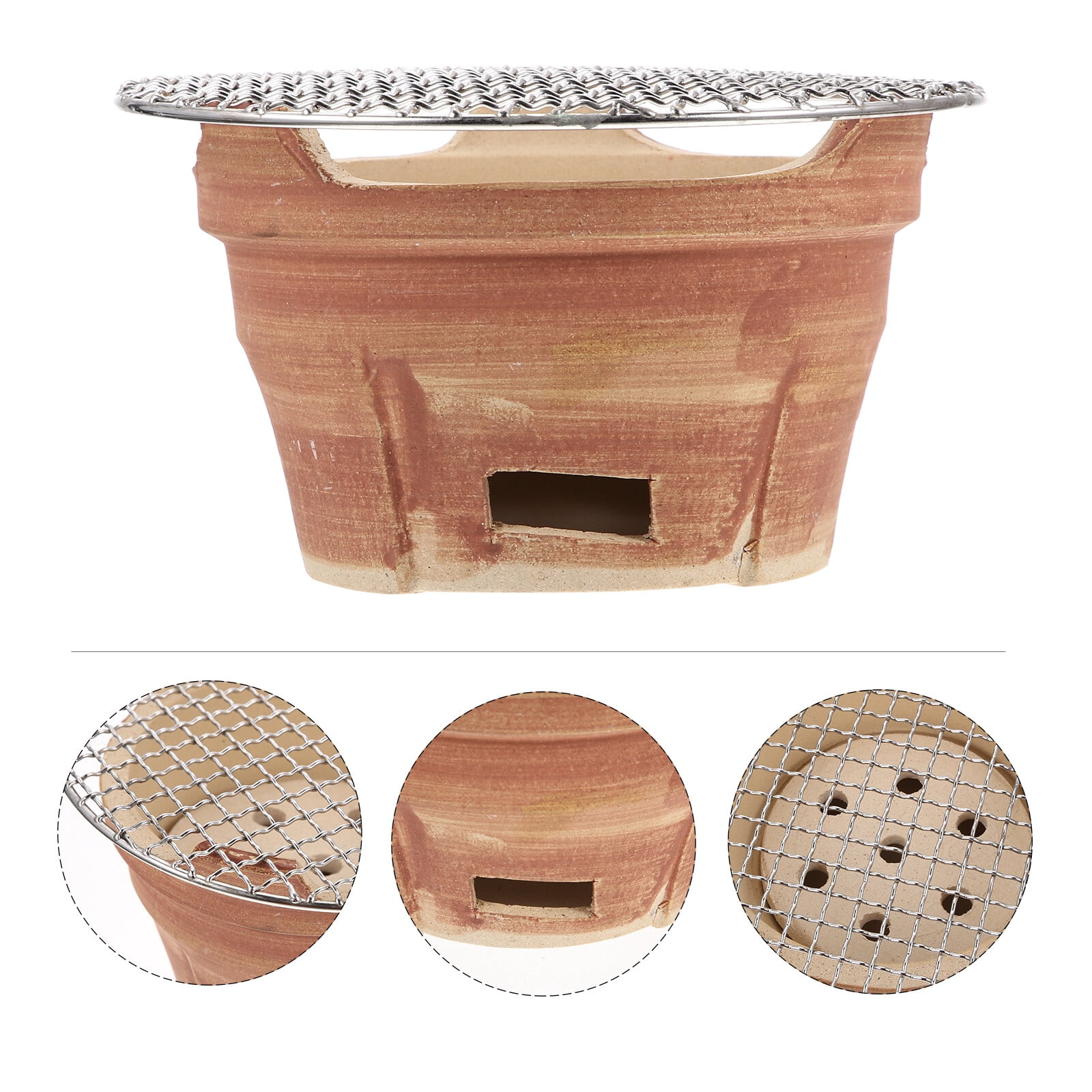 1Set Retro Charcoal Barbecue Stove Crude Pottery Stove with BBQ Net for Outdoor