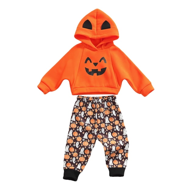 FOCUSNORM Enfants Smiley Haut à Capuche et Pantalon Long Imprimé Fantôme Citrouille