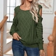 thumbnail image 3 of Suéter Suéter básico para mujer, suéter informal con cuello redondo y hombros caídos, traje de vacaciones suelto Cgtredaw ejercito verde T M para Mujer, 3 of 6