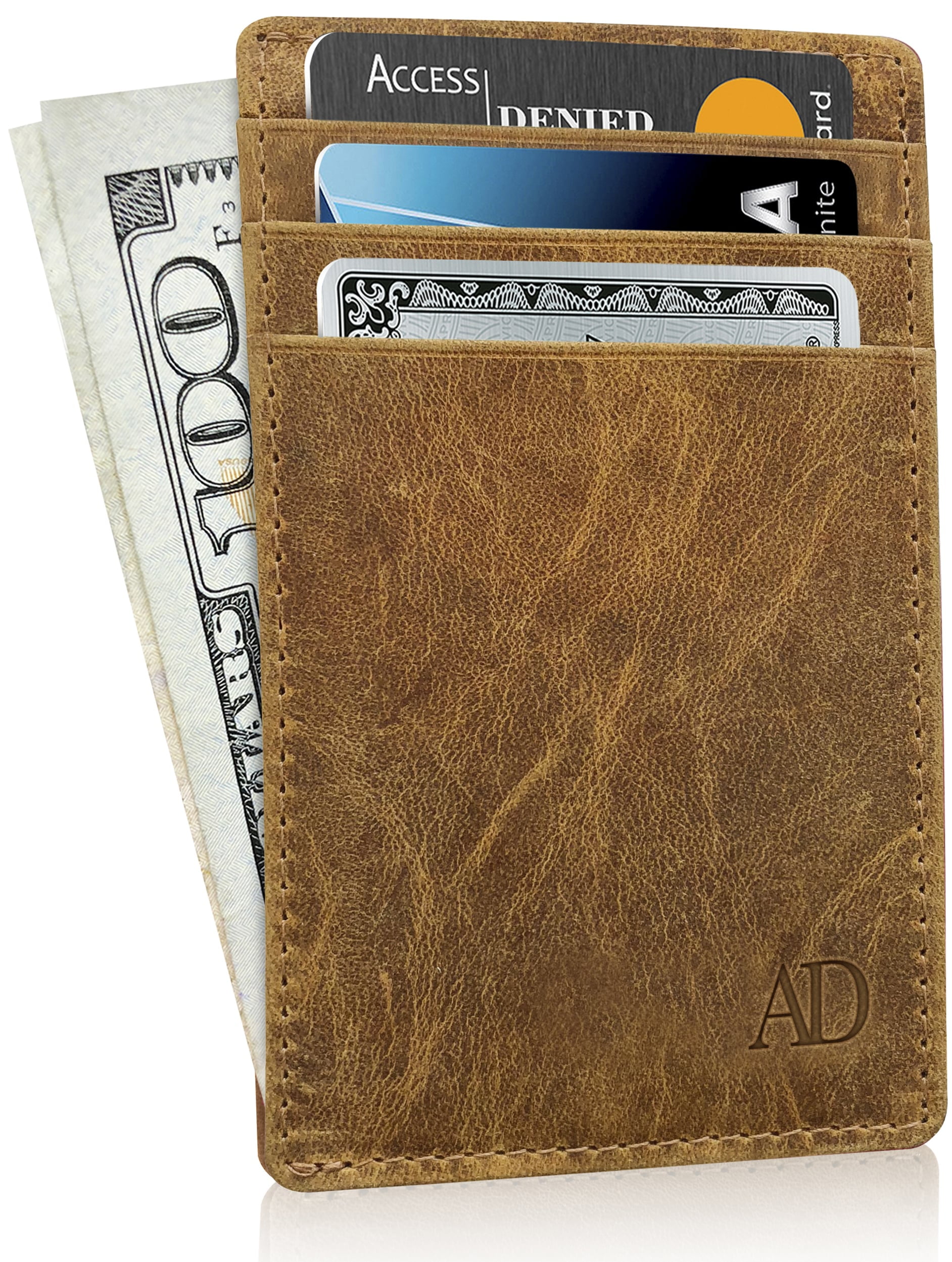 VISPRIK Men Card Wallet RFID Blocking Slim Minimalist Front Pocket Wallet Credit Card Holder Protector Vintage Brown Genuine Leather Purse 12 Slots for Credit Cards & Cash & 1 Coin Zipper Pocket