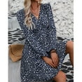 thumbnail image 3 of jinghuiyue Women Long Sleeve Dresses Casual V Neck A-line Midi Dress with Elastic High Waist L, 3 of 5