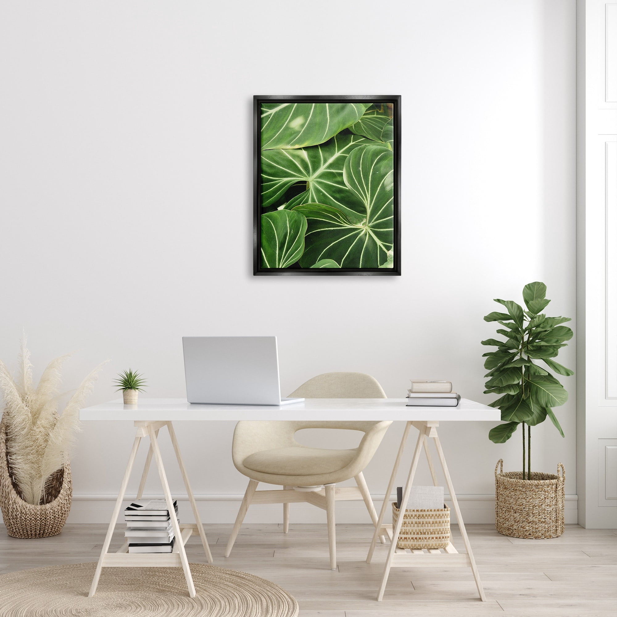 Stupell Industries Lush Green Leaves Vegetation Tropical Plant Photography Photograph Jet Black Floating Framed Canvas Print Wall Art, Design by Gail Peck