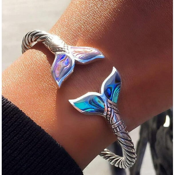 Pulseras para mujer, regalos para mujer, pulsera de cola de sirena, pulsera con apertura, joyería para niñas, regalo, pulsera de acero inoxidable
