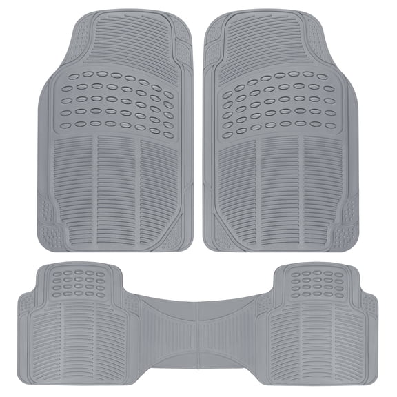 BDK 3-Piece Gray Rubber Floor Mats (Front Rear), Heavy Duty Universal Fit Liners for Cars SUVs Trucks Vans, All Weather Protection Anti-Slip Nibs, Flexible Contours Fits Most Vehicles