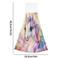 thumbnail image 2 of Haosy 2 Pack Kitchen Wash Cloths with Hanging Loops Absorbent Absorbent Quick Drying Hand Towels, Colorful Cute Unicorn and Flower, 2 of 7