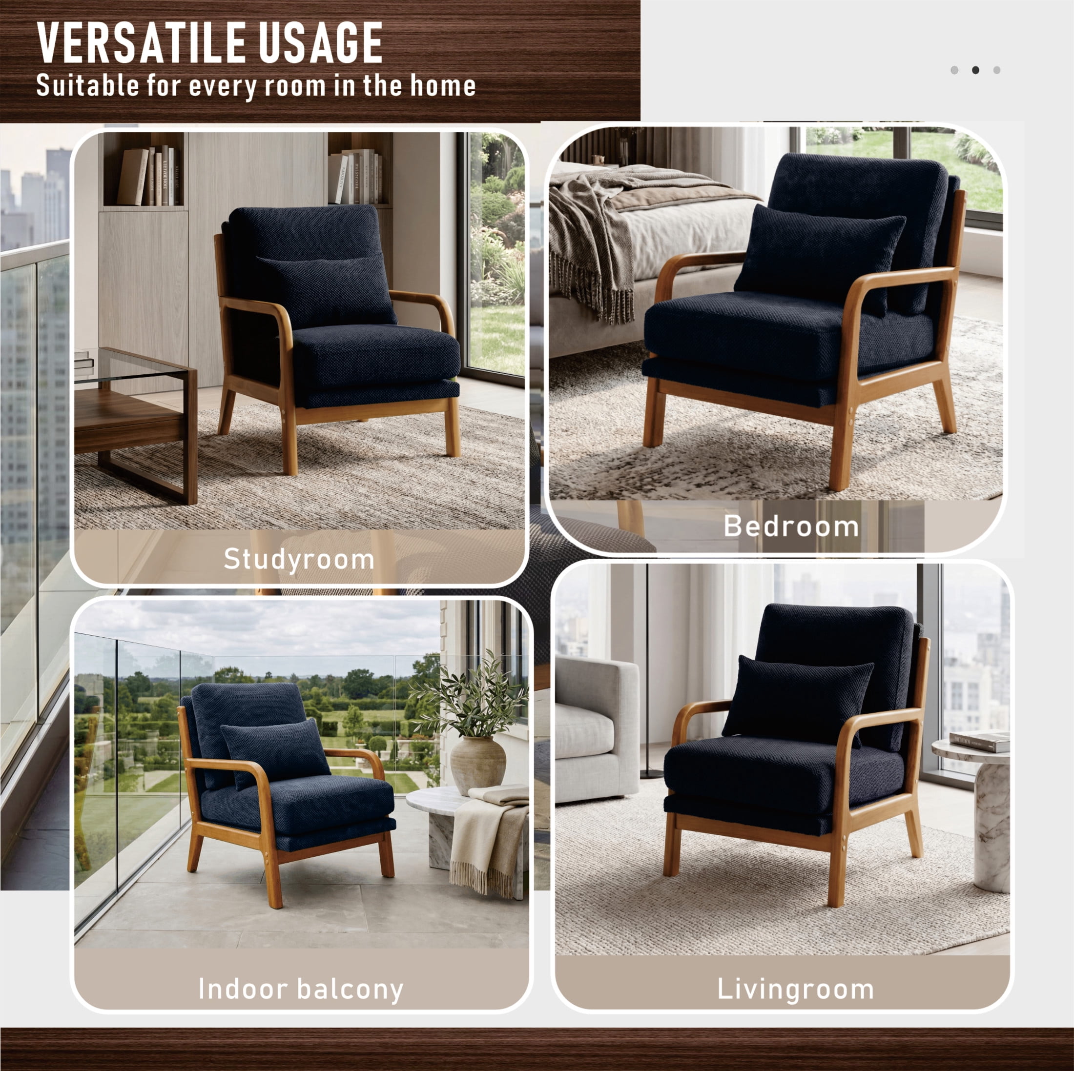 Noble House Mid-Century Modern Lounge Chair, Upholstered Accent Armchair with Solid Wood Frame, Black