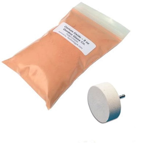 Gordon Glass Cerium Oxide High Grade Polishing Powder - 8 Oz and 2" Felt Polishing Wheel Kit