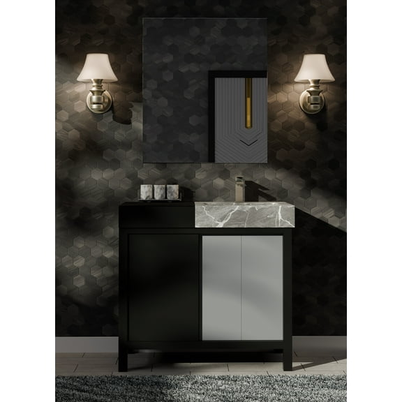 Zilara 80 in W Black and Grey Double Bath Vanity, Castle Grey Marble Top and 30 in Mirrors