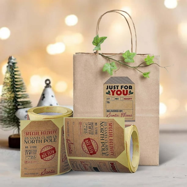 Seyotauo Christmas Decorations Holiday Stickers - 200 Stickers Per Roll Paper Adhesive Labels Self-Adhesive Easy Application No Residue for Gift Wrapping Festive Home Office Holiday Party Decor