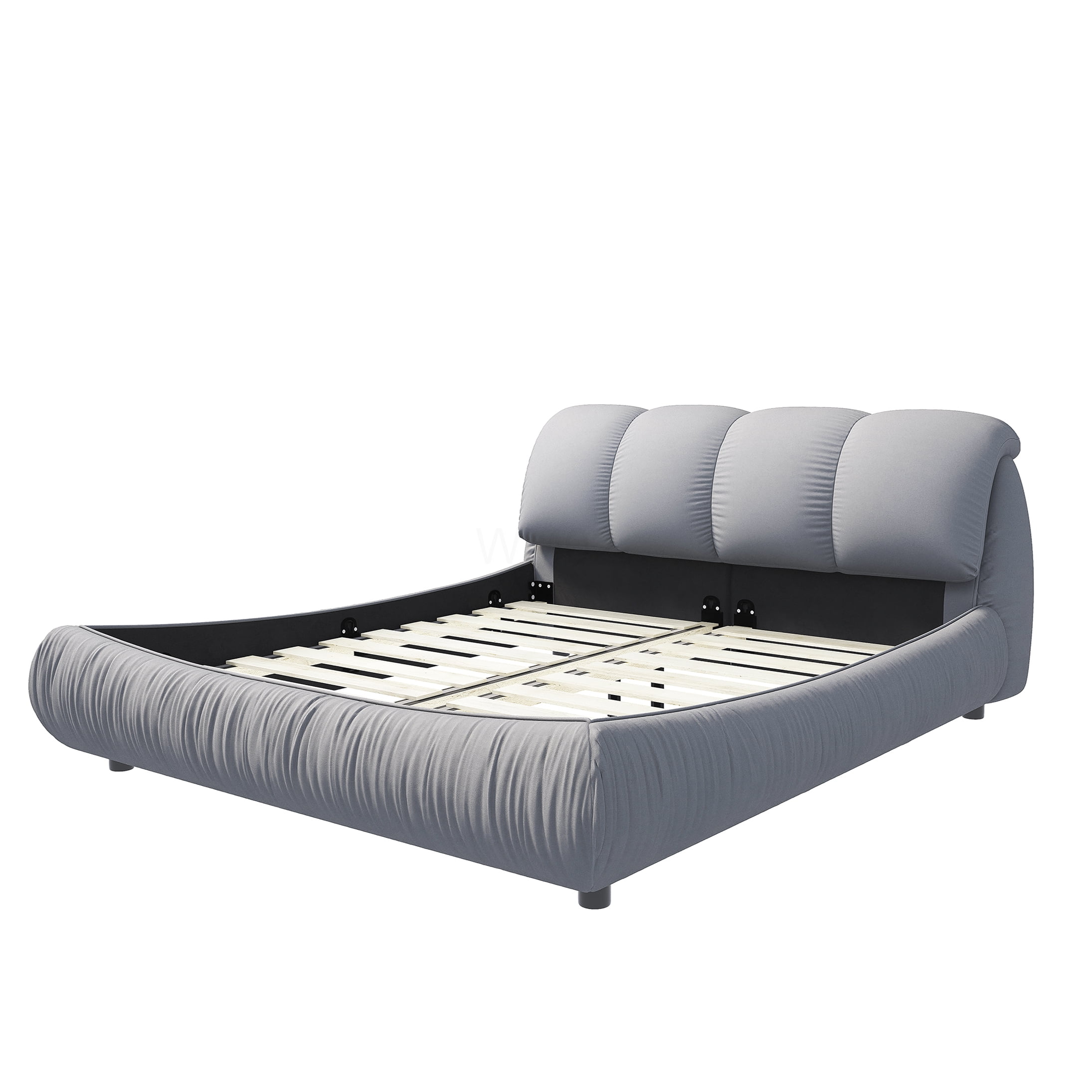 King Size Upholstered Bed Frame with Headboard, Grey Fabric Platform Bed, No Box Spring Needed, Heavy Duty Support