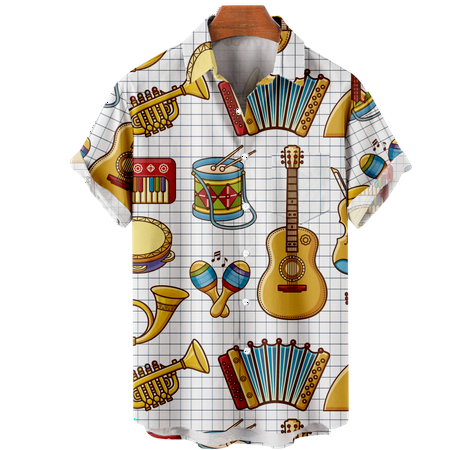 

MLFU Boys Musical Graphic Tops Shirt Print Slim-Fit Blouses for Teen and Adult