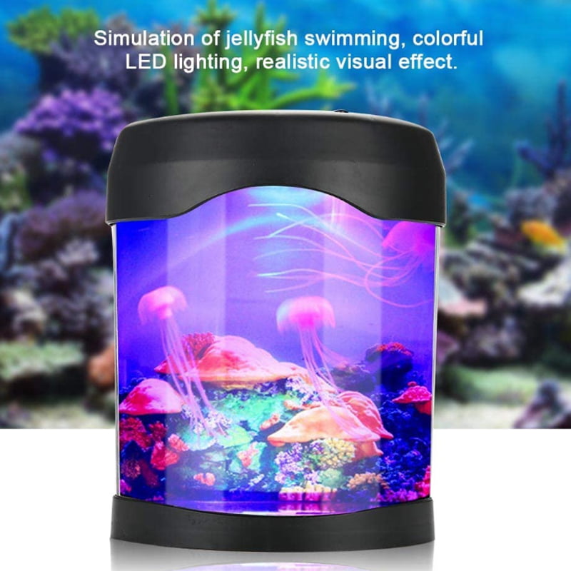 US Multi Colored LED Jellyfish Aquarium Lighting Fish Tank Mood Night Light Lamp 