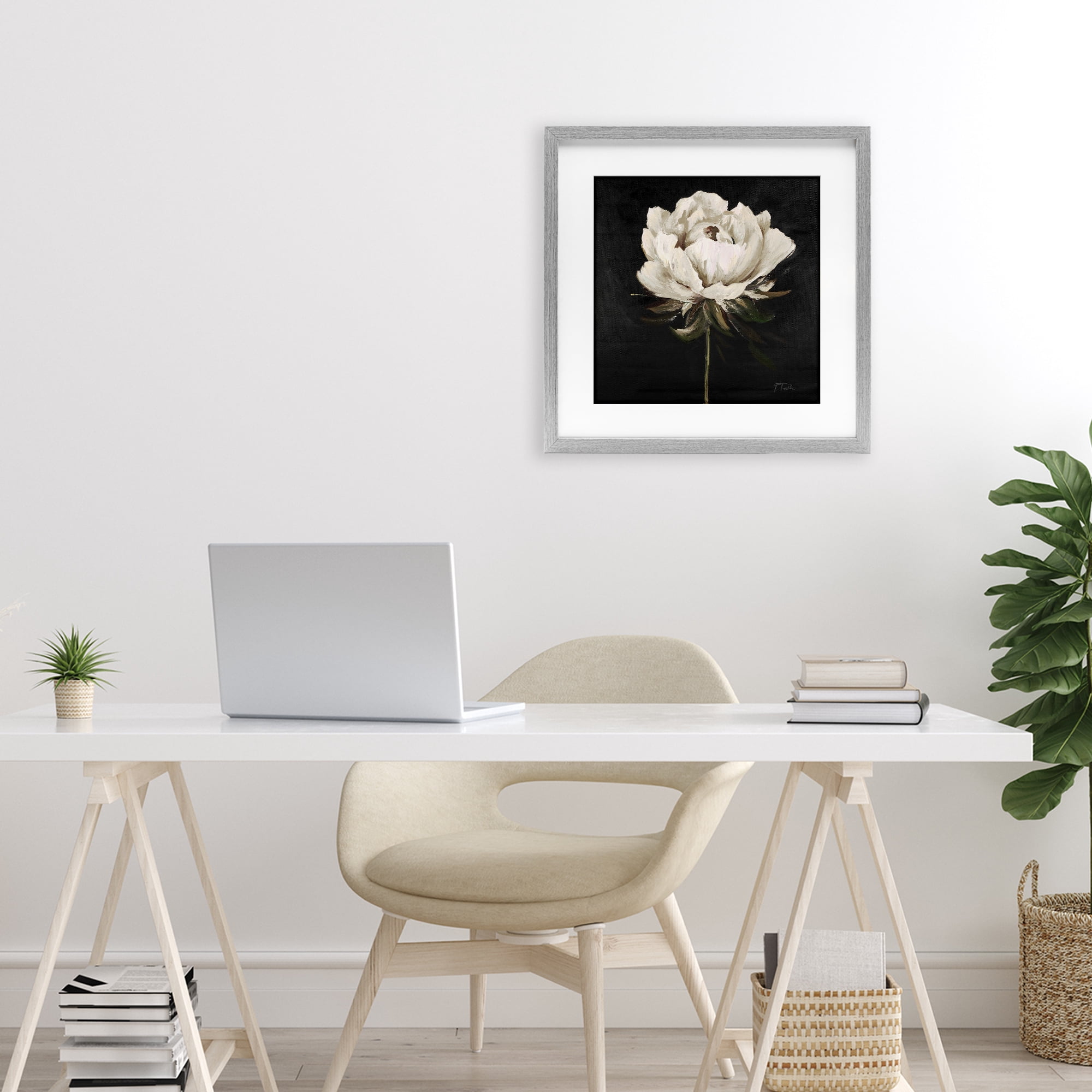 Stupell Industries Pretty Delicate Bloom on Black Gray Framed Print Under Glass, design by Patricia Pinto