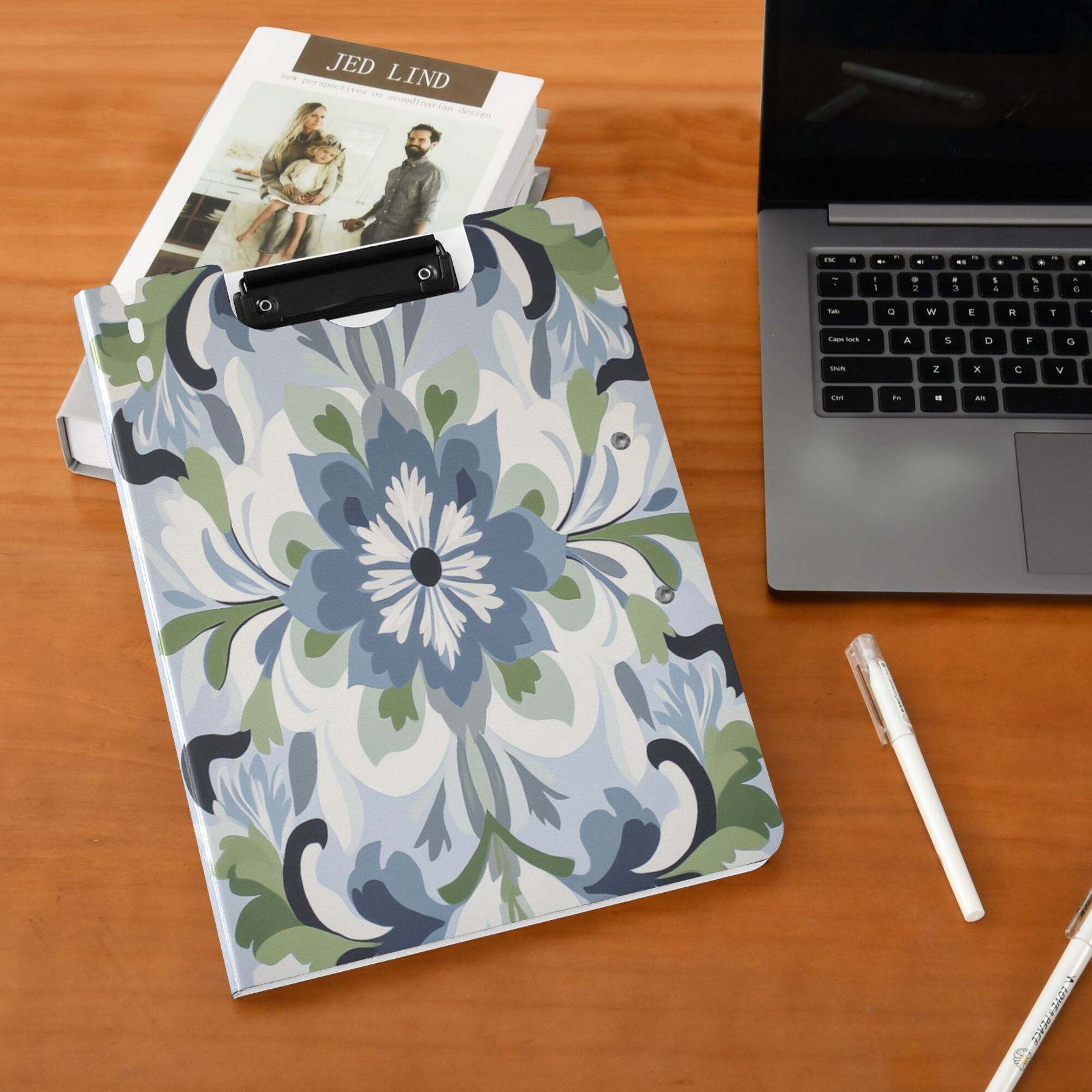 FORMRS A4 Clipboard Folder with Pen Holder Horizontal Foldable School Office Binder, Green Floral