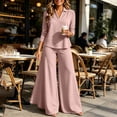 thumbnail image 7 of Cagogo Women Plus Size 2 Piece Outfit V Neck Long Sleeve Top Wide Leg Pants Casual Sets Solid Loungewear Lounge Set Travel Airport Clothes, Pink S, 7 of 7