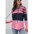 thumbnail image 2 of Women Striped Sweatshirts Hoodies Block Long Sleeve Pullover Sweatshirts Drawstring Loose Tops Fall Winter, 2 of 5