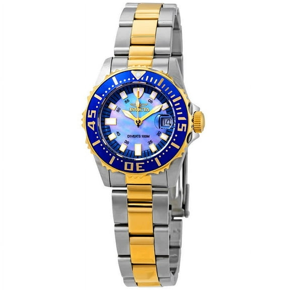 Invicta 2961 Women's Pro Diver Two Tone Gold Plated Blue Mother of Pearl Dial Watch