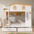 thumbnail image 3 of Harper & Bright Designs Twin Over Twin House Bunk Bed with Storage Shelves, Solid Wood Twin Size Princess Castle Bunk Bed with Drawers for Boys and Girls, White+Natural, 3 of 12
