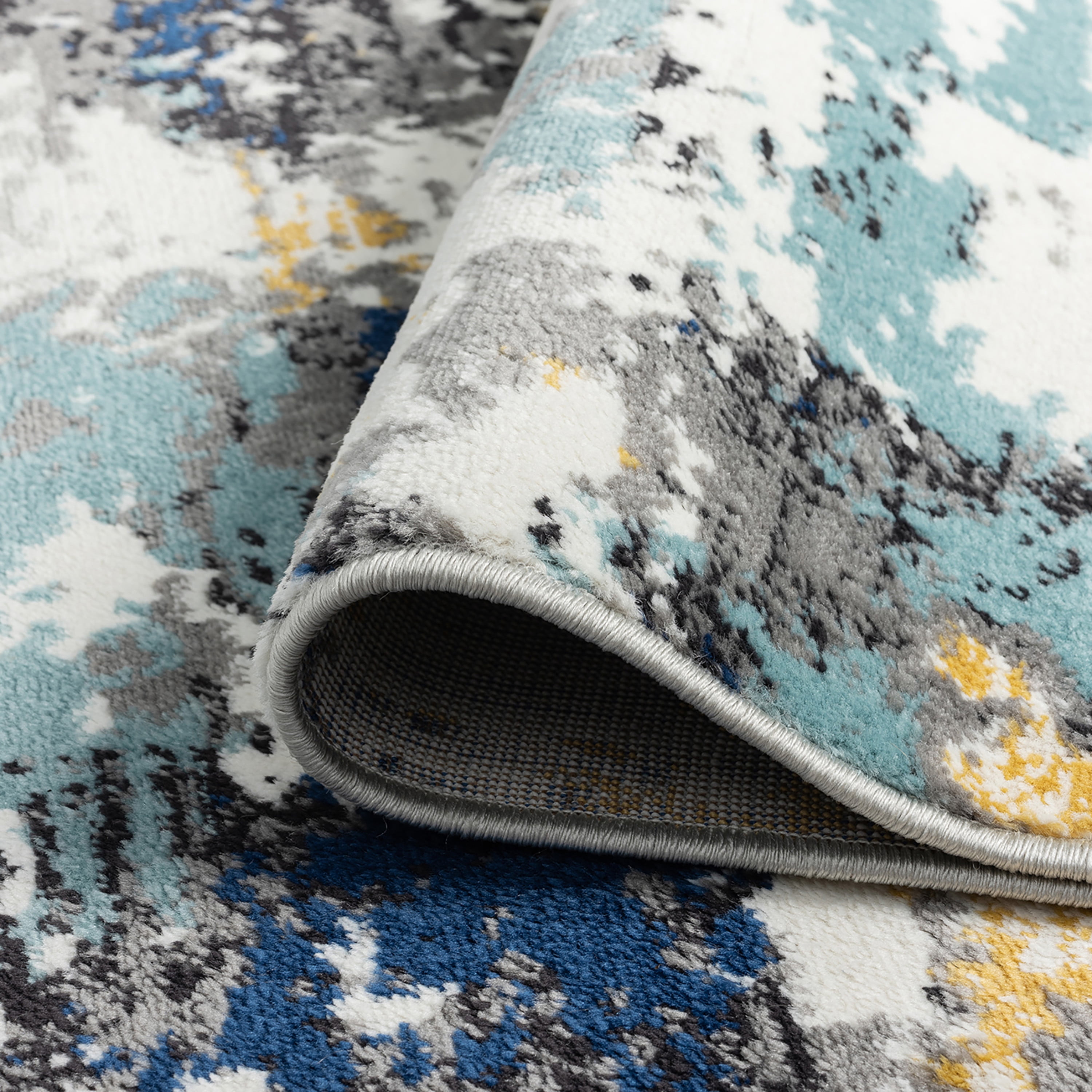 Contemporary 5x8 Area Rug (5'3'' x 7'3'') Abstract Blue, Gray Living Room Easy to Clean