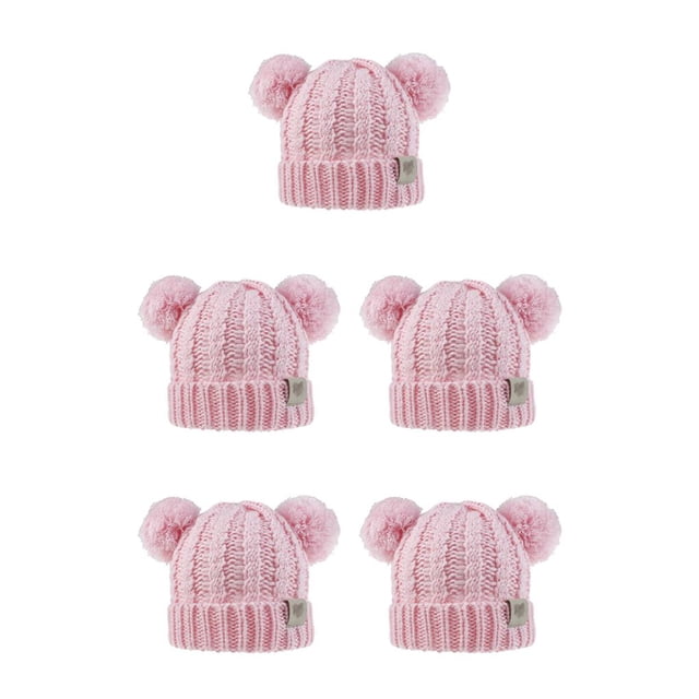 Gorro Minnieouse lindo pompones esponjosos bolas Diseño de doble capa casco orejeras plegables gran elasticidad rosa 5piezas