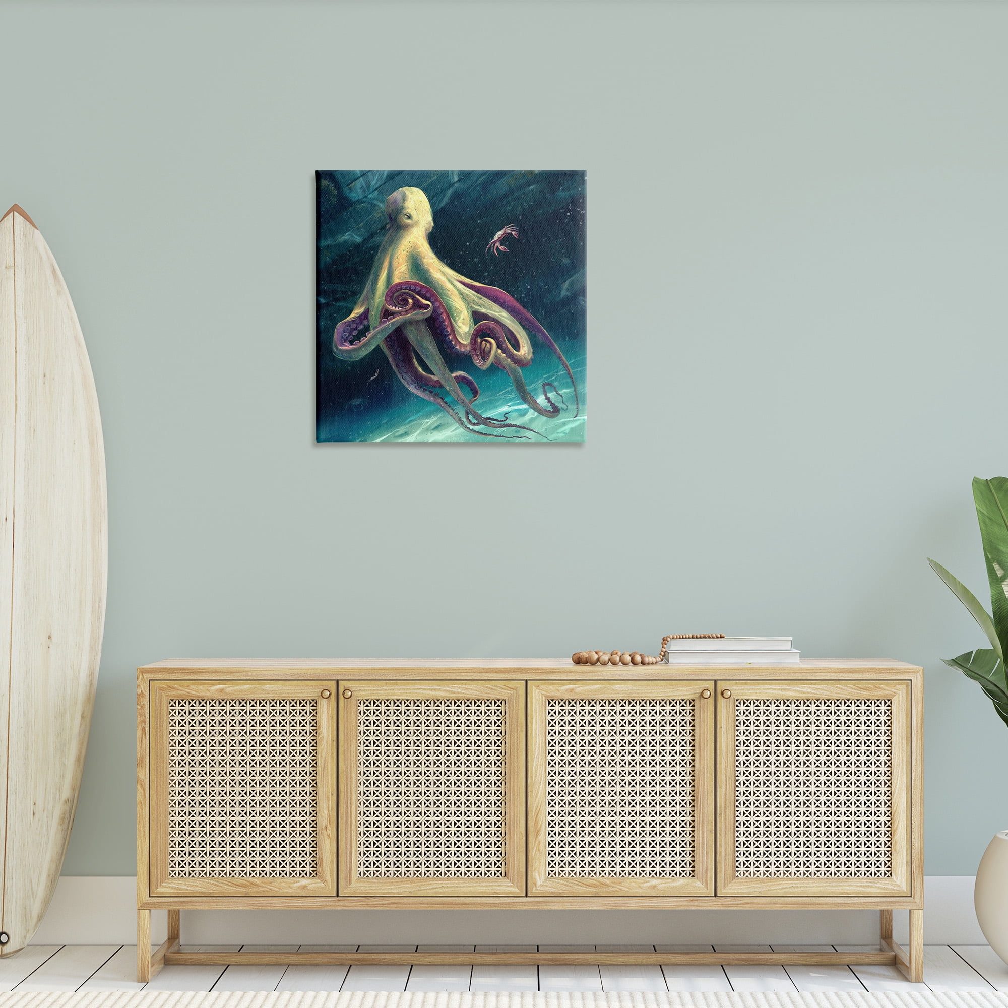 Stupell Industries Deep Water Octopus Animals & Insects Painting Gallery Wrapped Canvas Art Print Wall Art, 30 x 30