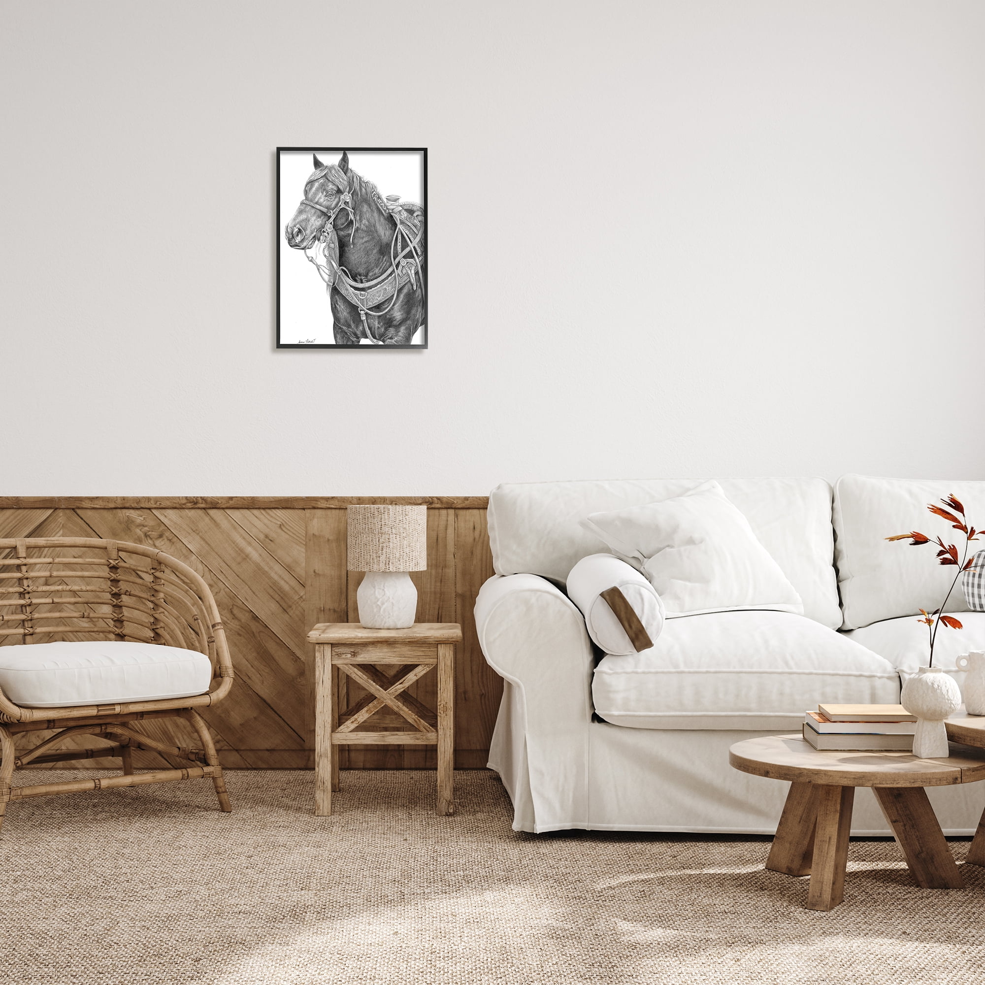 Stupell Indtries Riding Horse Portrait Minimal Elegant Pencil Mark Pattern,16 x 20,Design by Andrea Kochish