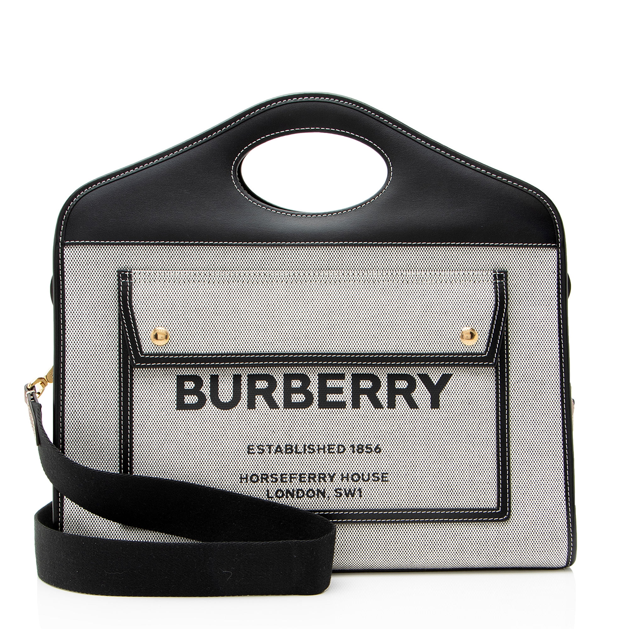Burberry バッグ Burberry Banwell Medium Leather & Check Canvas Satchel | ShopSimon