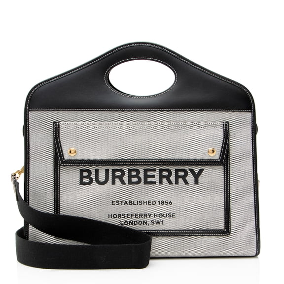 Pre-Owned Burberry Canvas Horseferry Medium Pocket Tote