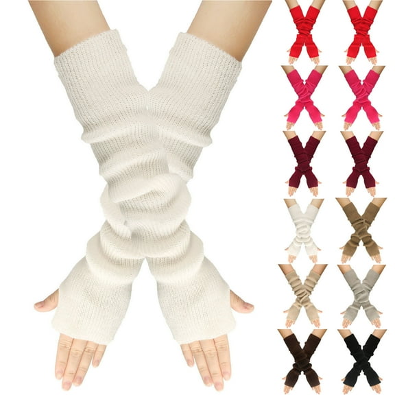 Utoimkio Knitted Arm Warmers Gloves Winter Long Fingerless Gloves Thumb Hole Gloves Mittens for Women and Men
