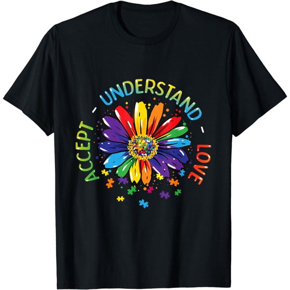 Autism Awareness Accept Understand Love Rainbow ASD Flower T-Shirt