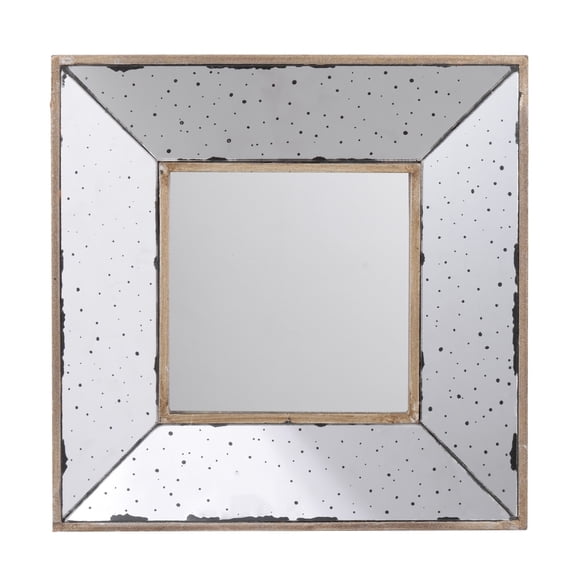 Joe 12 Inch Square Wall Mirror, 3 Dimensional, Speckled Off White and Brown- Saltoro Sherpi