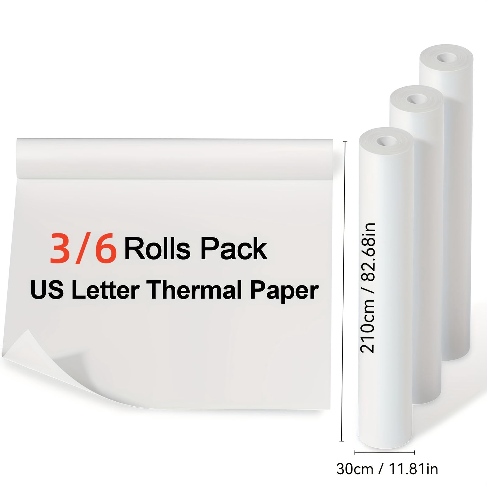 A4 Quick-Dry Thermal Paper for Portable Printer, Thicker Brighter And The Font Is Clearer to Make The Printing Quality Better, 3/6 Rolls, Multipurpose Thermal Paper for Thermal Printer
