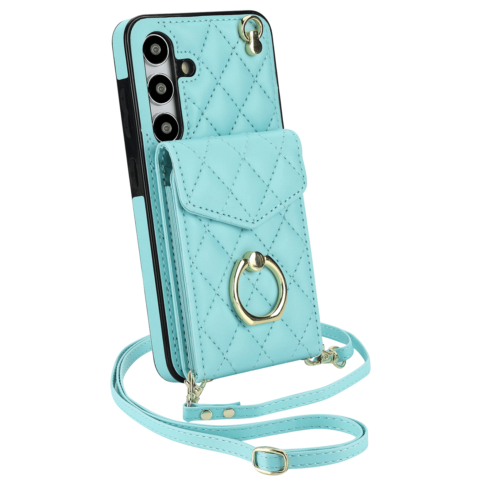 Asuwish Wallet RFID Blocking PU Leather Cell Phone Case with Tempered Glass Screen Protector, Wrist Strap for Samsung Galaxy S24 FE, Teal