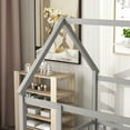 thumbnail image 4 of Full Size House Floor Bed, Wood Montessori Bed Frame with Roof and Fence-Shaped Guardrail, Playhouse Platform Bed for Boys Girls Bedroom, Can Be Decorated, Grey, 4 of 18