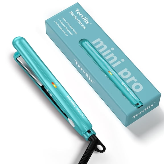 Terviiix 1/2" Mini Tourmaline Ceramic Flat Iron Hair Straightener with Adjustable Heating, Blue