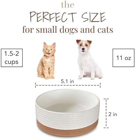 Ceramic Pet Bowl Size Small - Food/Water Dish for Puppy Dogs, Cats, Guinea Pig, Rabbit, Hamster, Snake, ect. 11oz or 2 Cups - Basic Bowls for Your Dog or Cat, Mix and Match for a Set - Vanillla