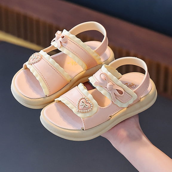 BXJX Girls Summer Sandals, Adjustable Strap Breathable Non Slip Open Toe Shoes for Kids Pink Size 1(Big Kids)