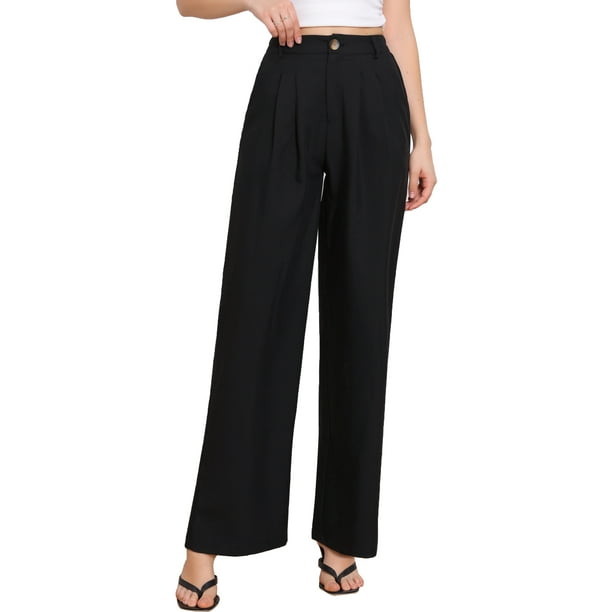 Pantalones de vestir de pierna ancha para mujer, pantalones de oficina de cintura alta elástica, pantalones palazzo L negros