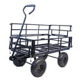 thumbnail image 5 of Tool Wagon Cart with Removable Fence, Push Pull Outdoor Garden Cart with 180 Degree Steering Range Handle and 4 Wheels, Metal Utility Wagon Truck for Grocery Camping Shopping Sports, Black, 5 of 7