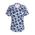thumbnail image 2 of Uemuo Blue Ink Flowers Printed Women's Classic V-Neck T-Shirt - Soft, Breathable, Moisture-Wicking, Perfect for Casual, Office, Travel, and Everyday Wear-Small, 2 of 5