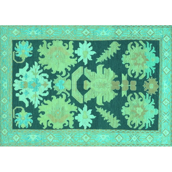 Ahgly Company Indoor Rectangle Abstract Turquoise Blue Modern Area Rugs, 5' x 7'